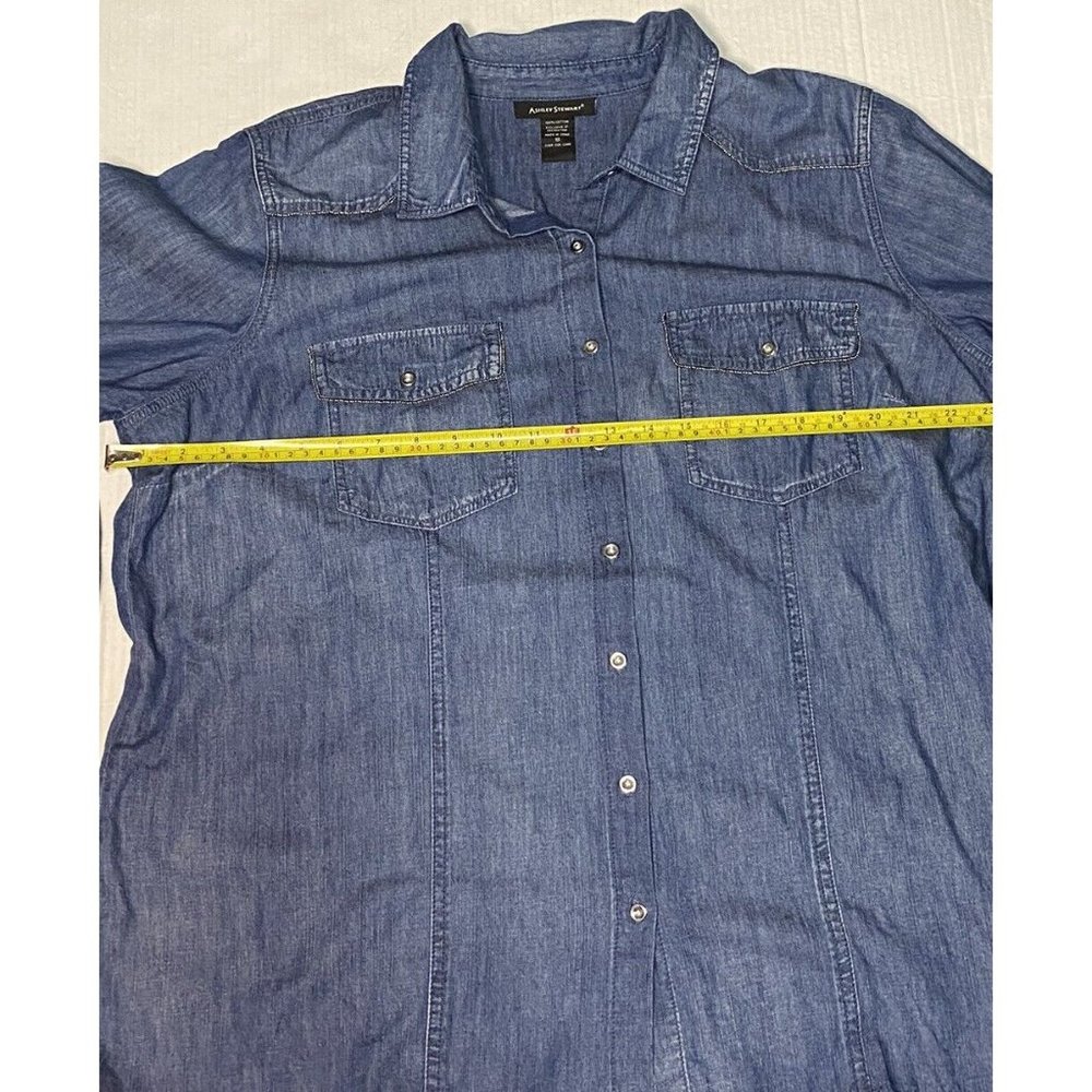 Ashley Stewart Chambray Size 18 Button Down Hi Lo Shirt Rodeo Farm Western Trim - Picture 6 of 11